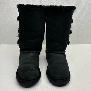 UGG Black Mid-Calf Button Suede Winter Boots, big girl SZ 4, box 9